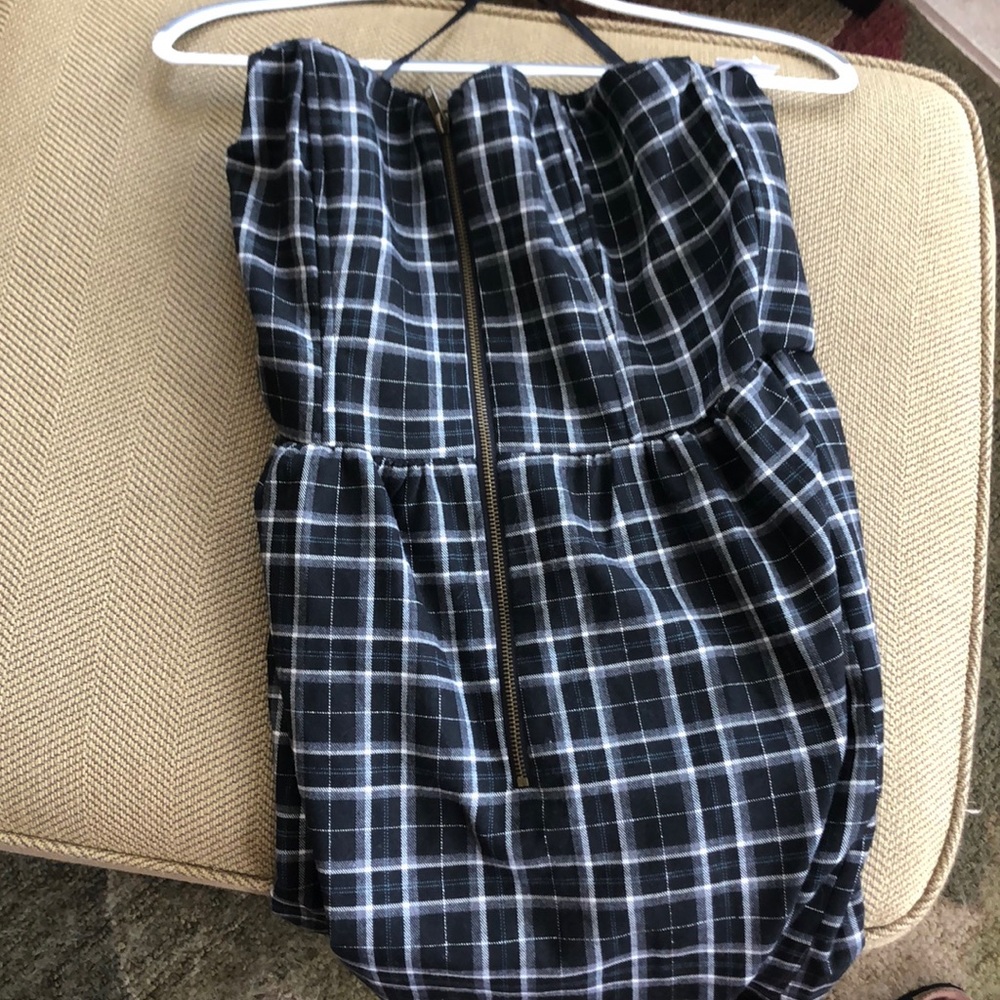 Strapless plaid zip up dress